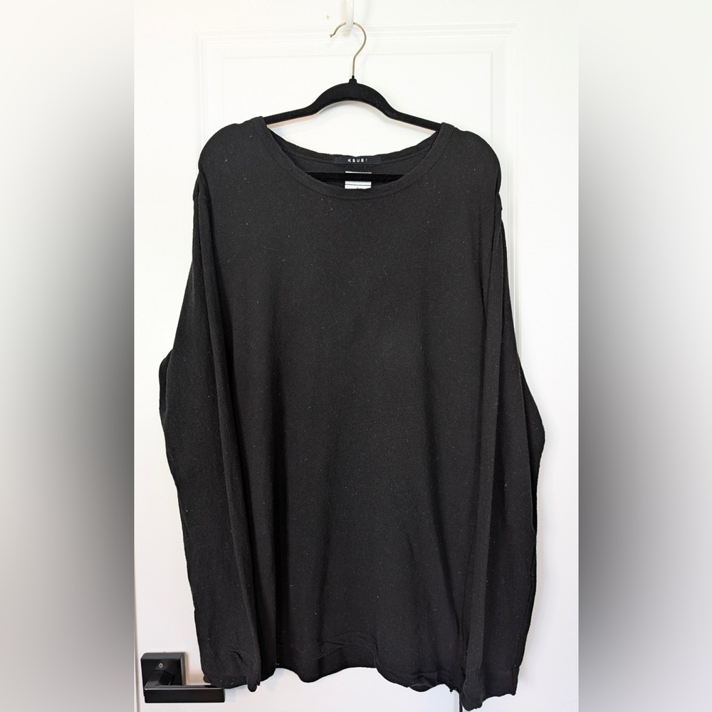 KSUBI Men’s Loose Morals Cotton Silk Long Sleeve Black Size Large